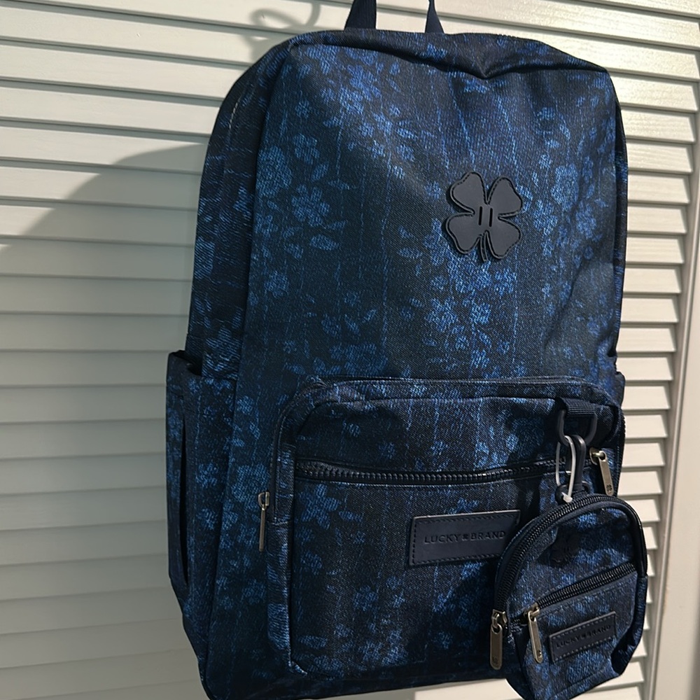NWT Lucky Brand Ex-Large Laptop Backpack W/Mini Purse and adj. Straps.